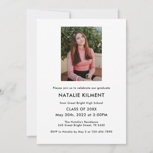 Invitation Script noir Moderne Diplômé Photo Graduate (Dos)