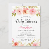 Invitation Script noir moderne Floral Baby Girl Douche (Devant)