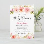 Invitation Script noir moderne Floral Baby Girl Douche (Debout devant)