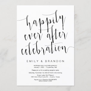 Invitation Script noir moderne modifiable, Elopement Mariage