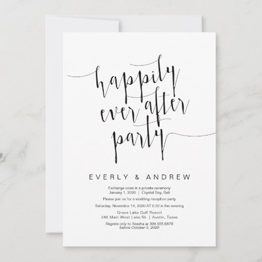Invitation Script noir moderne modifiable, Elopement Mariage (Devant)