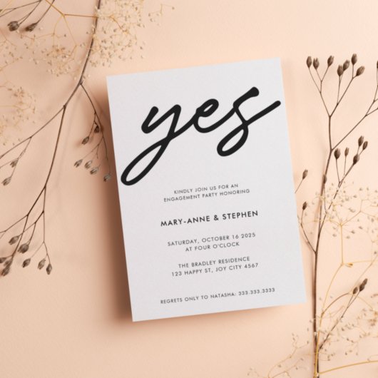 Invitation Script noir moderne Oui Partie d'engagement Mariag