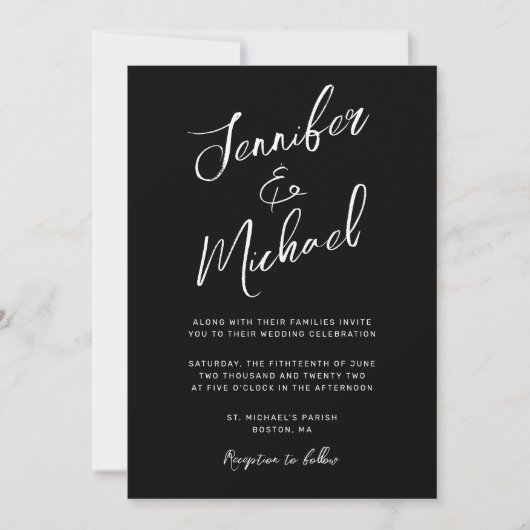 Invitation Script noir moderne tout en un Mariage (Devant)