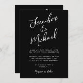 Invitation Script noir moderne tout en un Mariage (Devant / Derrière)