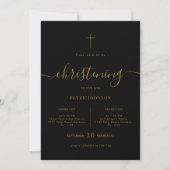 Invitation Script Noir & Or Genre Christening Neutre (Devant)