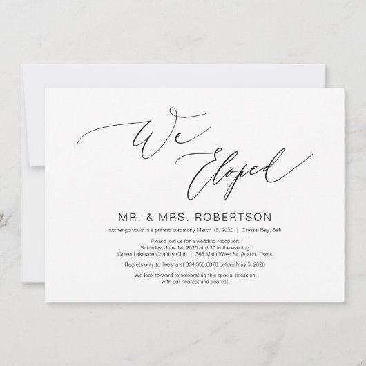 Invitation Script noir romantique, Elopement Mariage (Dos)