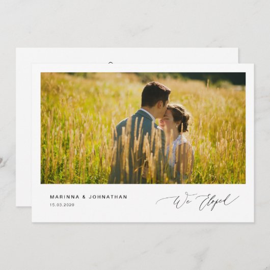 Invitation Script noir romantique,, Mariage intime (Devant / Derrière)