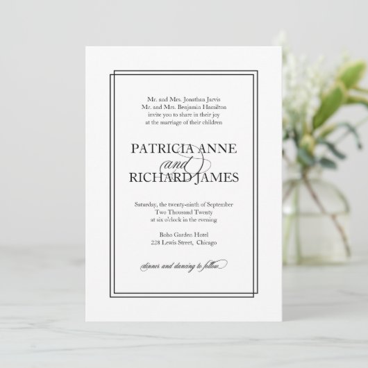 Invitation Script noir simple élégant Mariage formel (Debout devant)