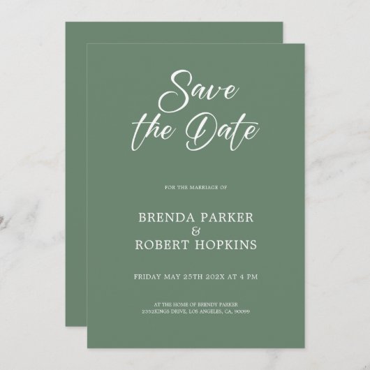 Invitation Script Noir Sur Mariage Vert Vert Enregistrer La D (Devant / Derrière)