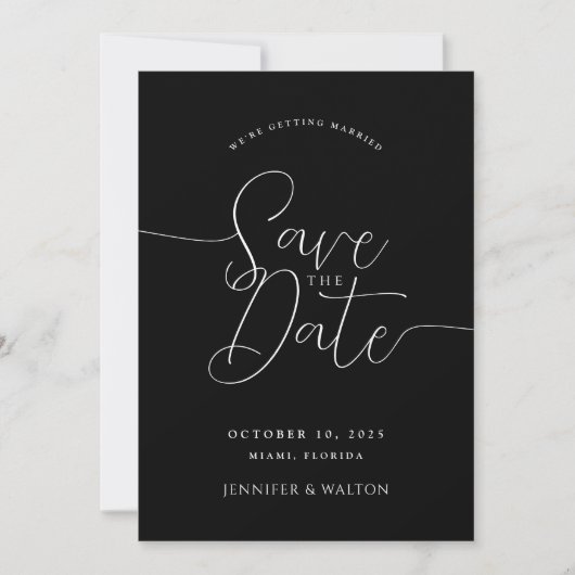 Invitation Script noms personnalisés mariage noir enregistrer (Devant)