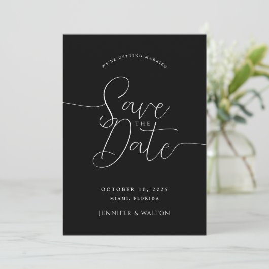 Invitation Script noms personnalisés mariage noir enregistrer (Debout devant)