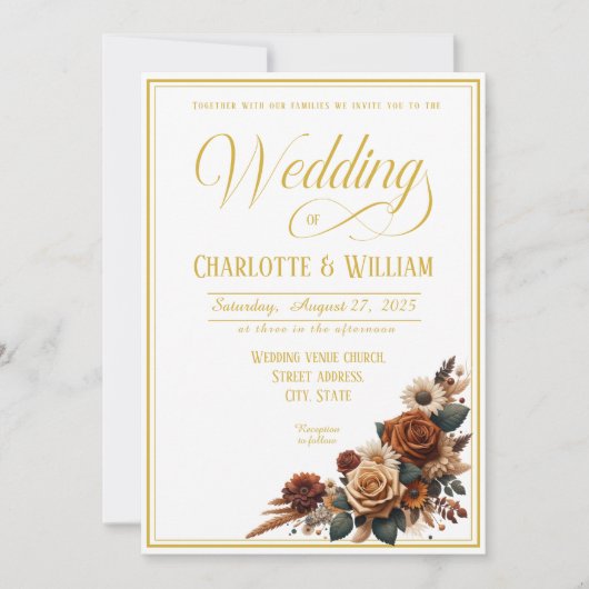 Invitation Script officiel Mariage floral rustique (Devant)