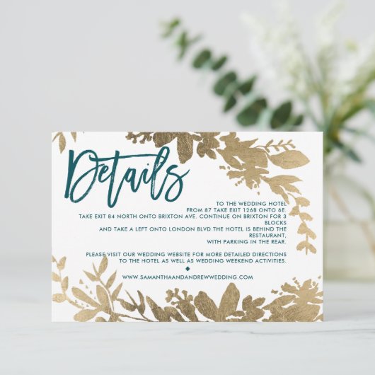 Invitation Script or chic Floral turquoise direction mariage (Debout devant)