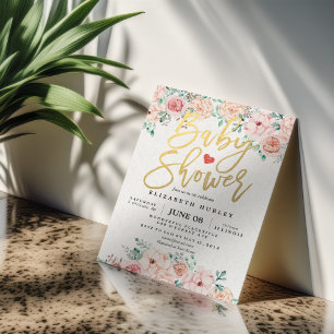 Invitation Script or et aquarelle Baby shower Floral Invitati