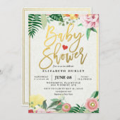 Invitation Script or et aquarelle Baby shower Floral Invitati (Devant / Derrière)