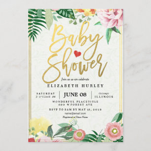 Invitation Script or et aquarelle Baby shower Floral Invitati