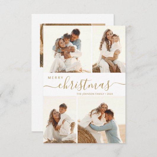 Invitation Script or moderne 4 Photo Christmas Holiday Card (Devant / Derrière)