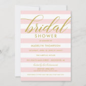 Invitation Script Or moderne Fête des mariées à bandes roses (Devant)