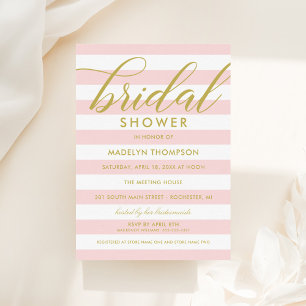Invitation Script Or moderne Fête des mariées à bandes roses