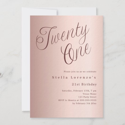 Invitation Script or rose luxe 21e anniversaire (Devant)