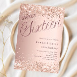 Invitation Script or rose moderne Sweet 16<br><div class="desc">Une invitation Sweet 16 moderne. arrière - plan en or rose et le mot Seize écrit avec de grandes lettres. Décoré de faux étincelles,  confettis. Personnalisez et ajoutez un nom et des détails du parti.</div>