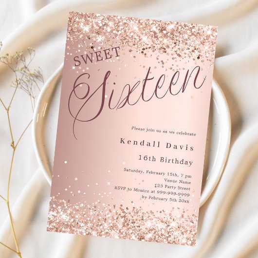 Invitation Script or rose moderne Sweet 16