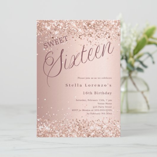 Invitation Script or rose parties scintillant Sweet 16 luxe (Debout devant)