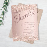 Invitation Script or rose parties scintillant Sweet 16 luxe<br><div class="desc">Une invitation Sweet 16 moderne. arrière - plan en or rose et le mot Seize écrit avec de grandes lettres. Décoré de faux parties scintillant,  brille. Personnalisez et ajoutez un nom et des détails du parti.</div>