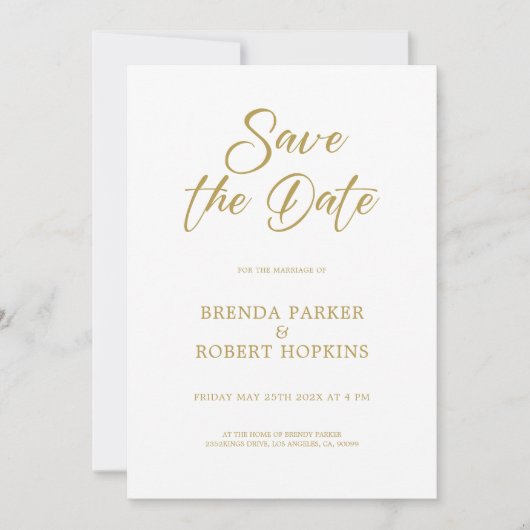 Invitation Script Or Simple Sur Mariage Blanc Enregistrer La  (Devant)