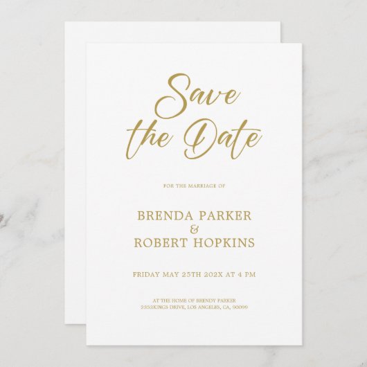 Invitation Script Or Simple Sur Mariage Blanc Enregistrer La (Devant / Derrière)