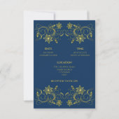 Invitation Script or sur Mariage bleu et filigree Atlantique (Dos)