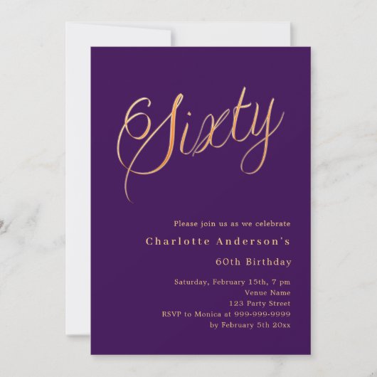 Invitation Script or violet 60e anniversaire (Devant)