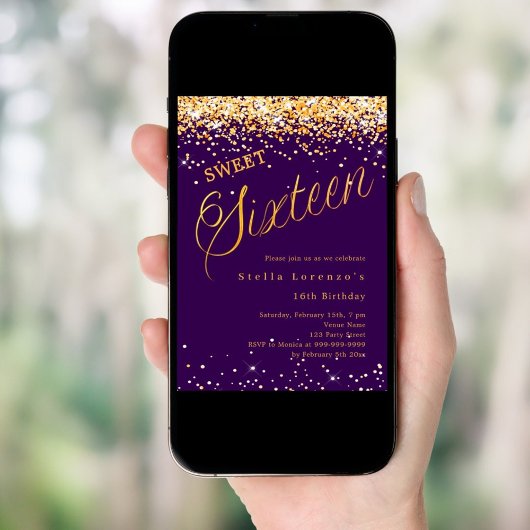 Invitation Script or violet élégant Sweet 16