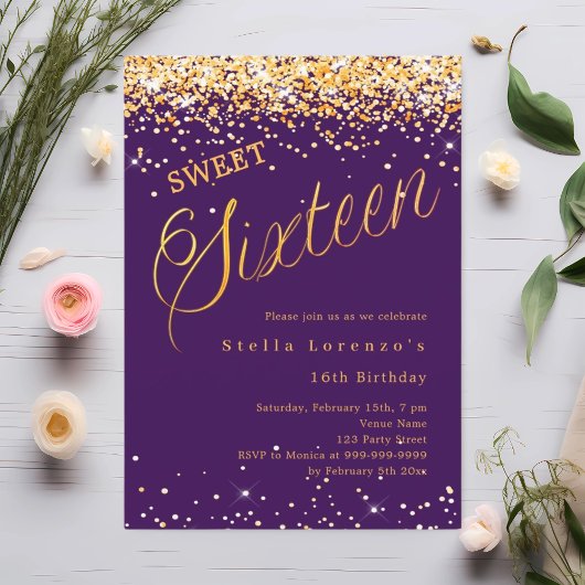 Invitation Script or violet élégant Sweet 16