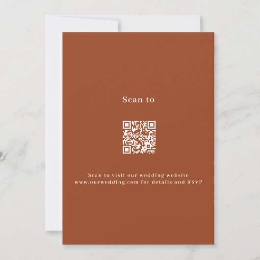 Invitation Script orange brûlé code QR moderne mariage RSVP (Dos)
