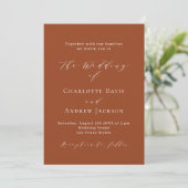 Invitation Script orange brûlé code QR RSVP mariage de luxe (Debout devant)