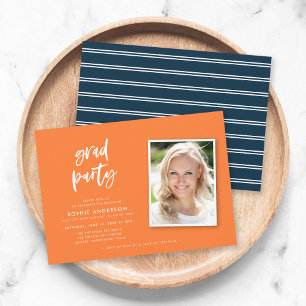 Invitation Script Orange et Bleu Photo Fête de Remise des Dip