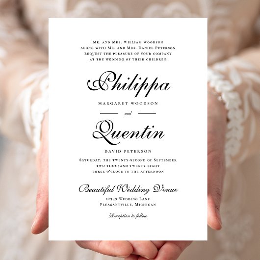 Invitation Script Orné Mariage noir et blanc