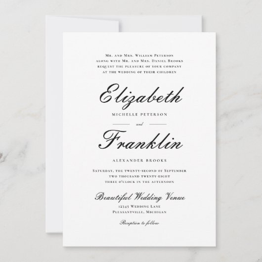 Invitation Script Orné Mariage noir et blanc (Devant)