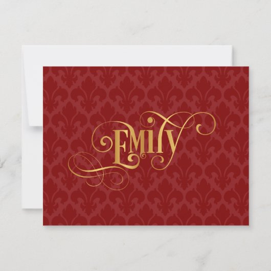 Invitation Script personnalisé Emily Gold Red Fleur-de-Lis (Dos)