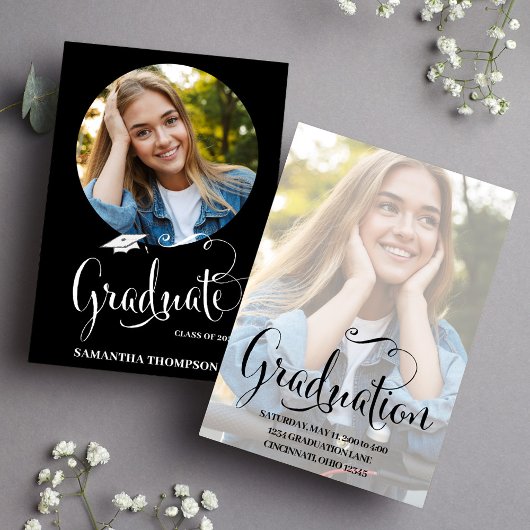 Invitation Script photo Black and White Graduation Party