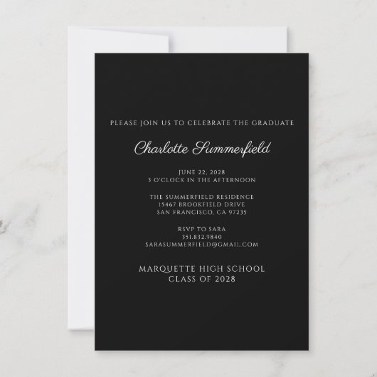 Invitation Script Photo Black White Graduation Party (Dos)