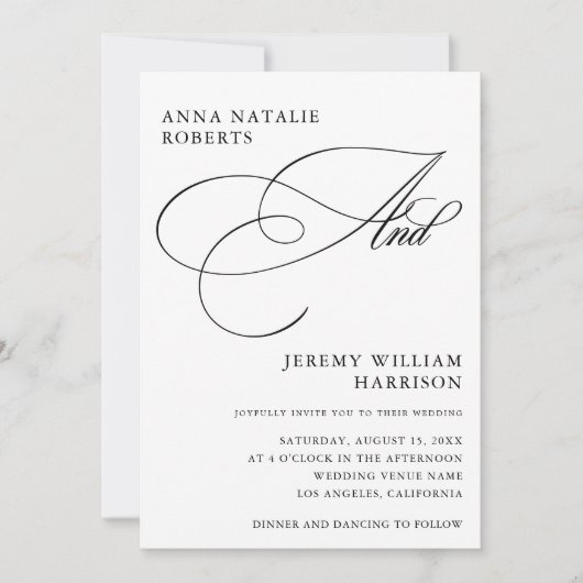 Invitation Script photo blanc et noir et Mariage de code QR (Devant)