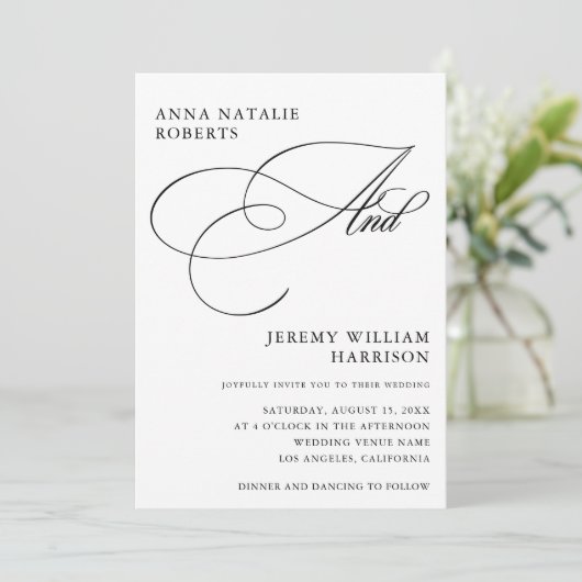 Invitation Script photo blanc et noir et Mariage de code QR (Debout devant)