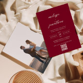 Invitation Script photo chic moderne Bourgogne Code QR Mariag