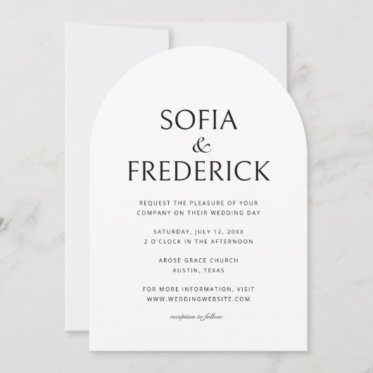 Invitation Script photo classique Arch Mariage noir et blanc (Devant)