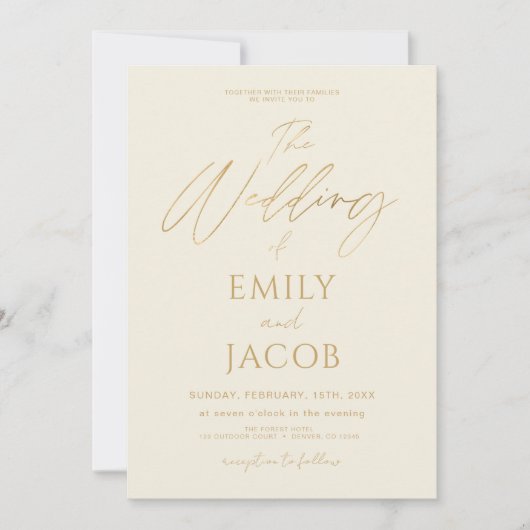 Invitation Script photo Cream Gold Mariage QR Code (Devant)