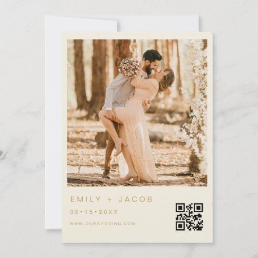 Invitation Script photo Cream Gold Mariage QR Code (Dos)