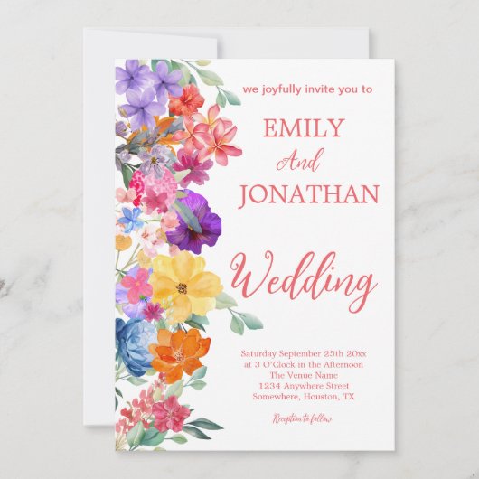 Invitation script photo de fleurs sauvages de jardin peintes (Devant)