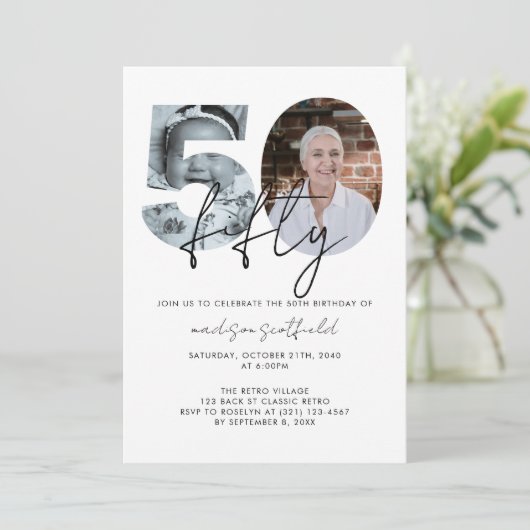 Invitation Script photo élégant 50e anniversaire (Debout devant)